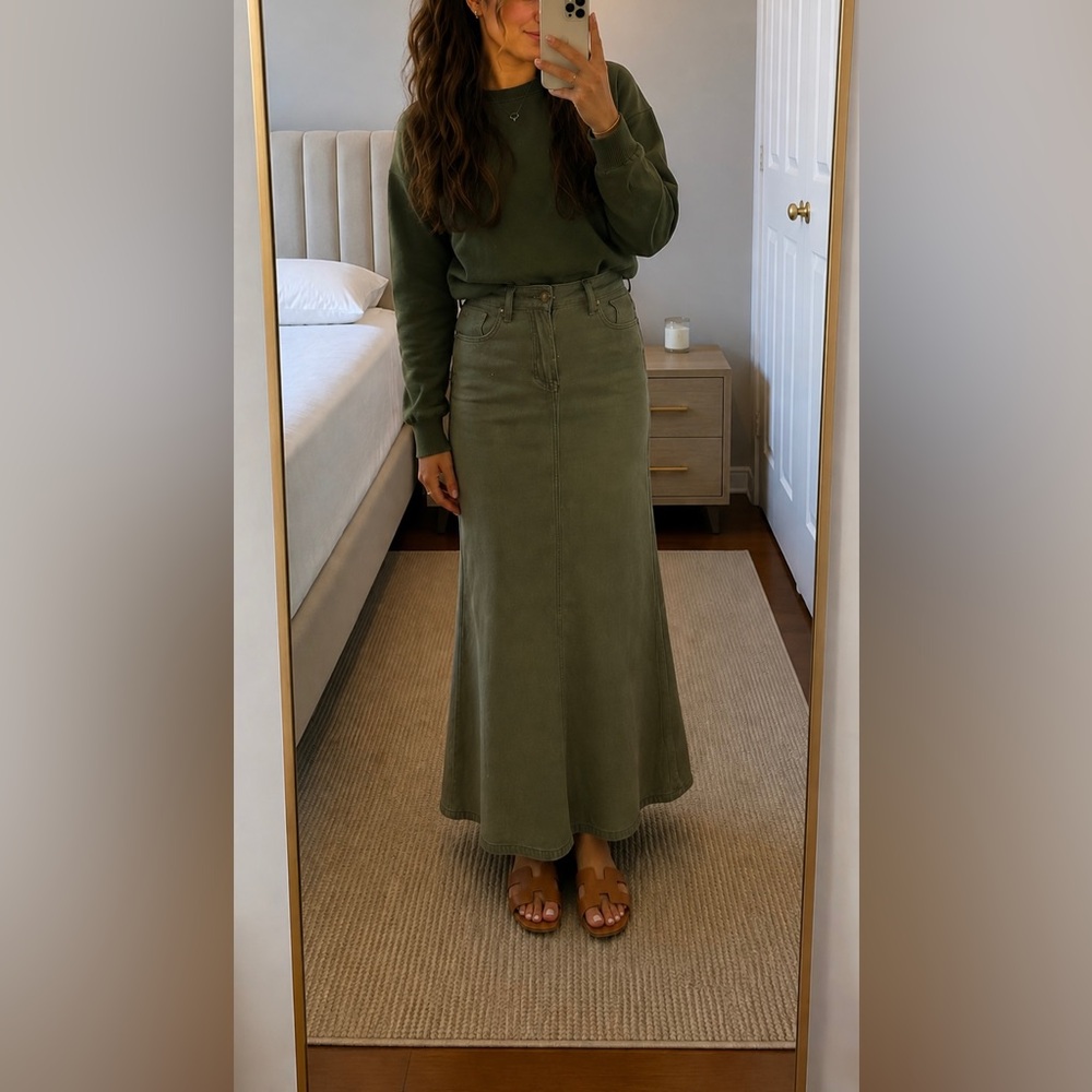 Olive Green Women's Midi Skirt
